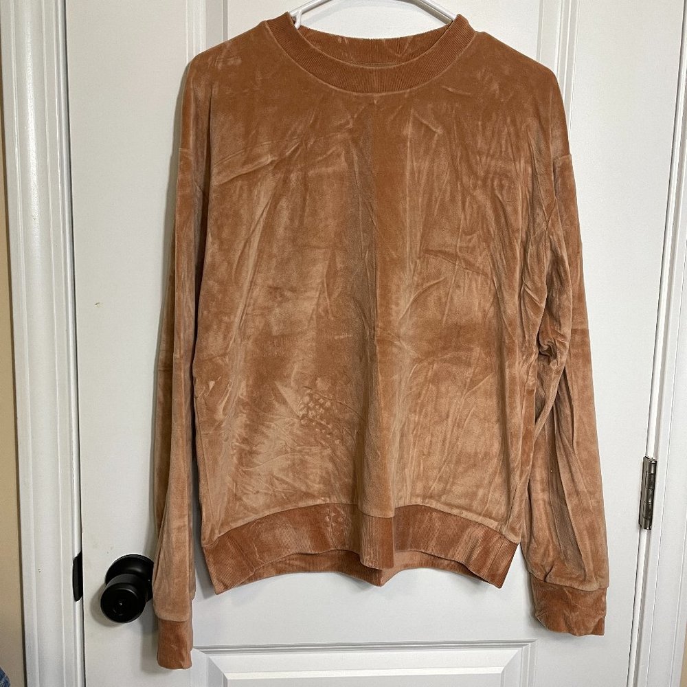 Topshop Carmel Velour Long Sleeve Crew Neck Top Size 6